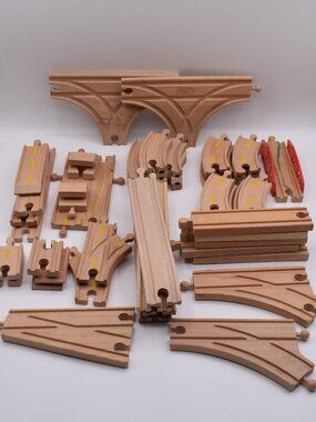 Lot of over 50 TRACK LOT Curves Ramps Straights Ascending Wooden Railway Trains
